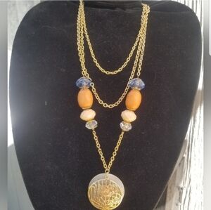 BIJOUX TERNER GOLDTONED AND LAYERED CHAIN &  LOTUS MEDALLION PENDANT NECKLACE